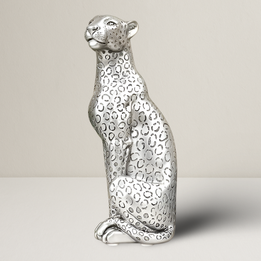 Luxe zilveren cheetah beeld decoratie